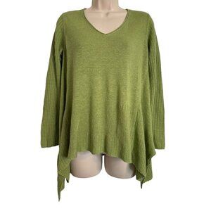 Eileen Fisher 100% Linen Asymmetric Knit Top V Neck Stretchy Top Sweater